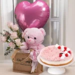 Valentine Cake Bouquet, Balloon and Roses
