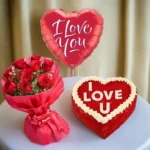 Valentine Cake Bouquet, Balloon and Roses